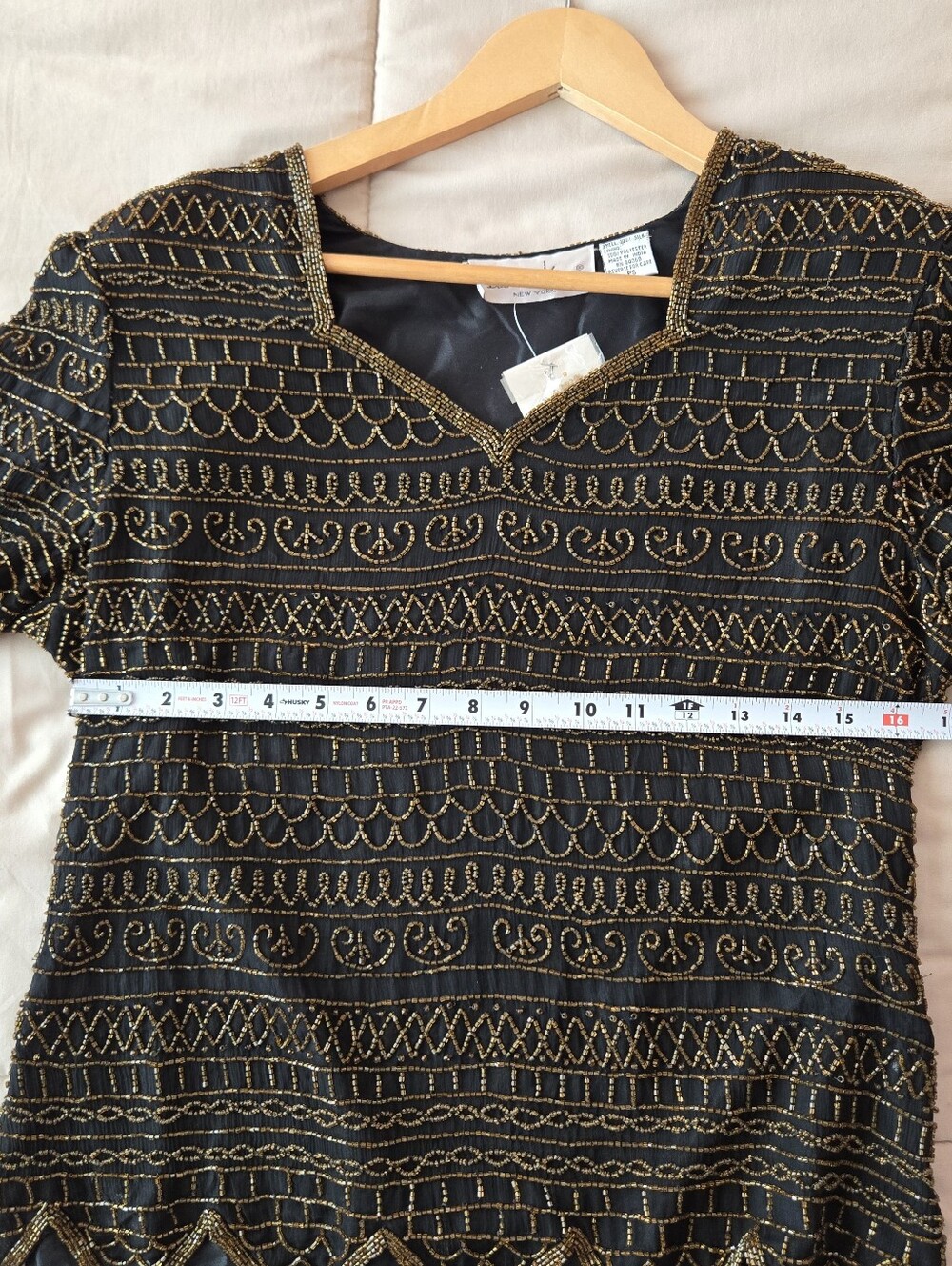 NWT Vintage Laurence Kazar Black Silk Amber Orange Bead Top S - Picture 10 of 11